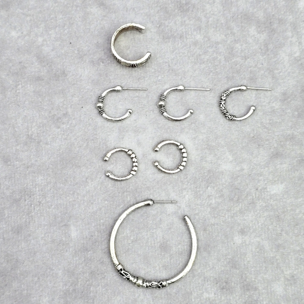 Silver Hoop Dangle Cuff Earrings Fashion Jewelry JB2-77